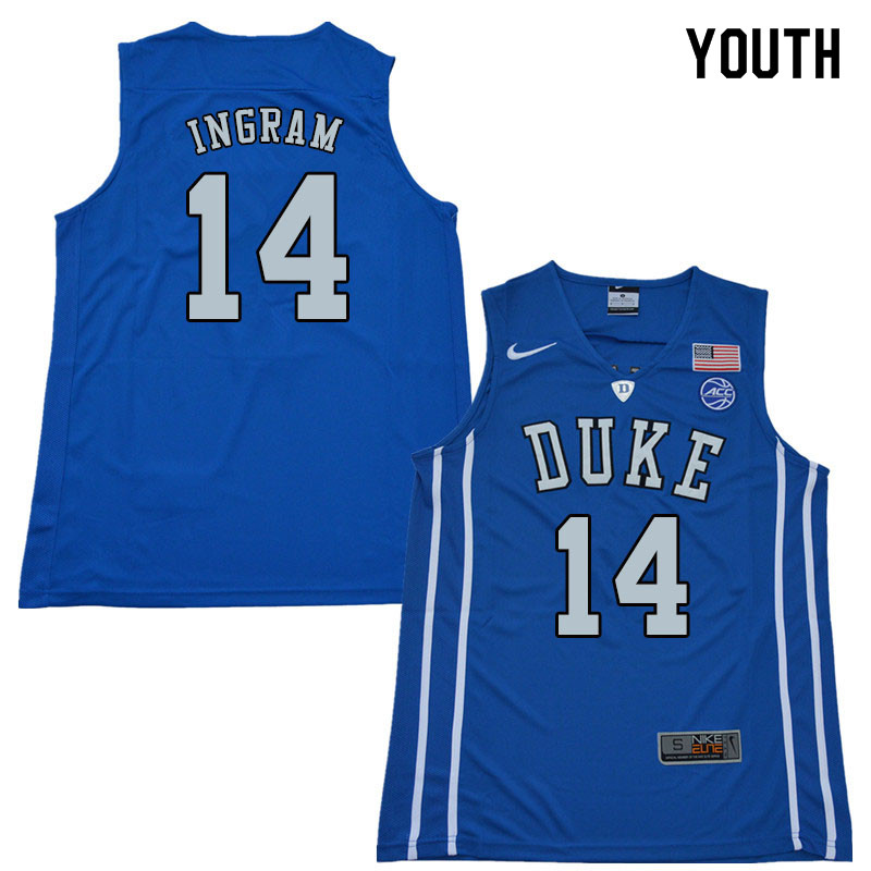 2018 Youth #14 Brandon Ingram Duke Blue Devils College Basketball Jerseys Sale-Blue